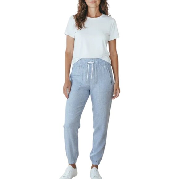 NEW Athleta Light Blue Chambray Cabo Linen Jogger Pants Size 0 - Picture 1 of 8